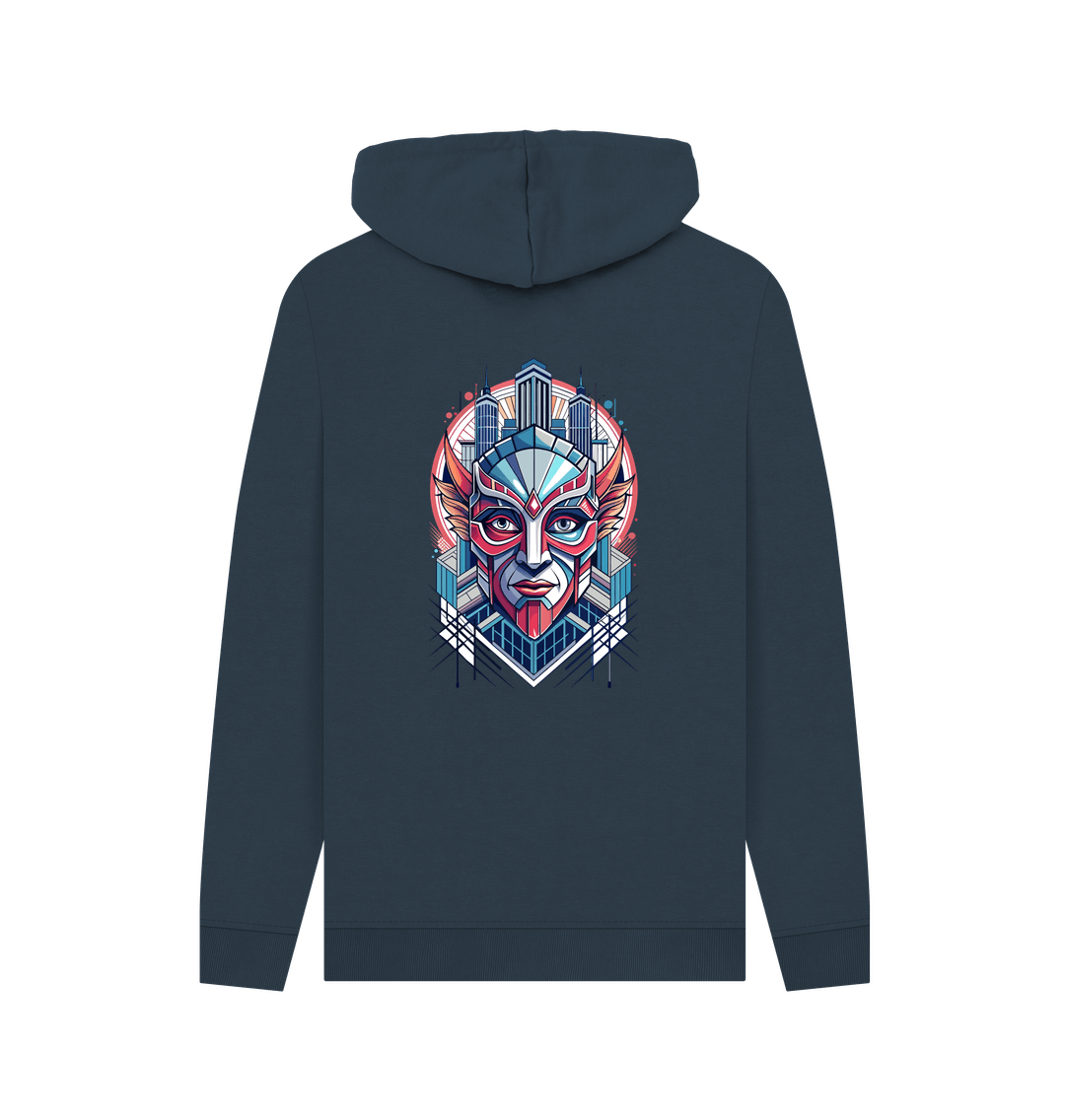 Dark blue hoodie with graphic design
