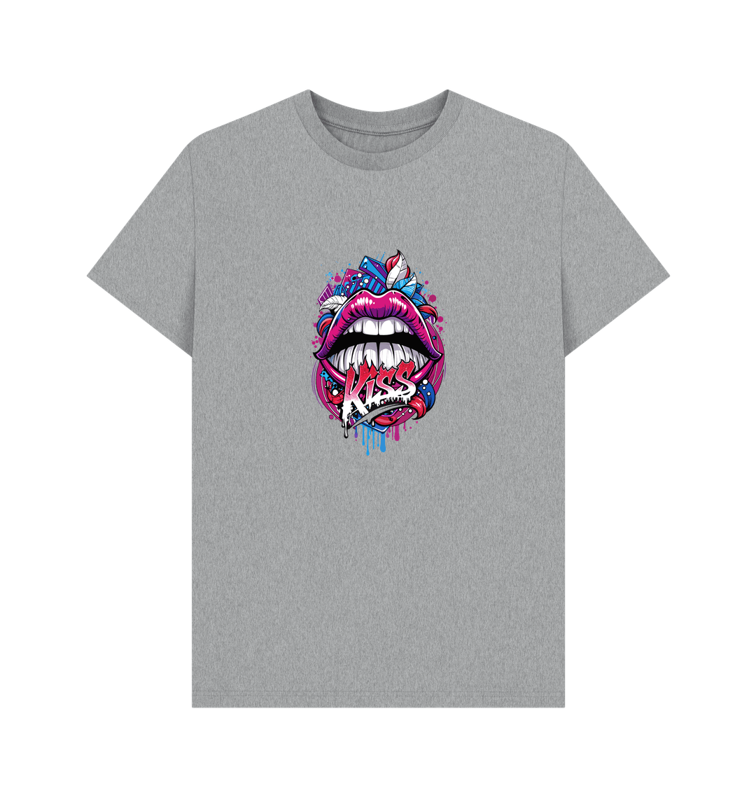 Gray t-shirt with colorful lips graphic