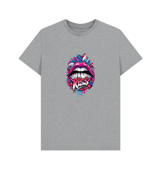 Gray t-shirt with colorful lips graphic