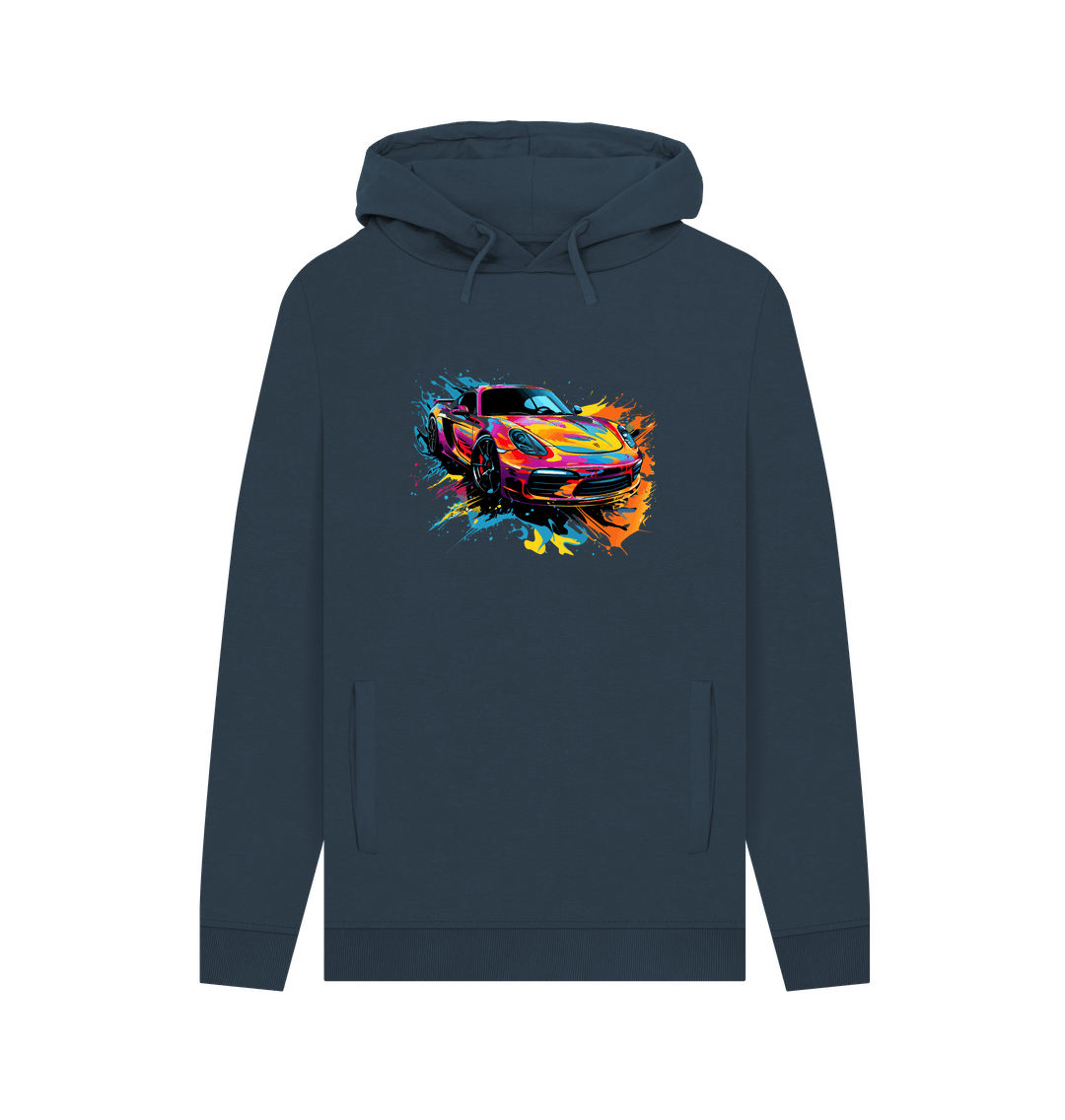 Dark gray hoodie with colorful car graphic