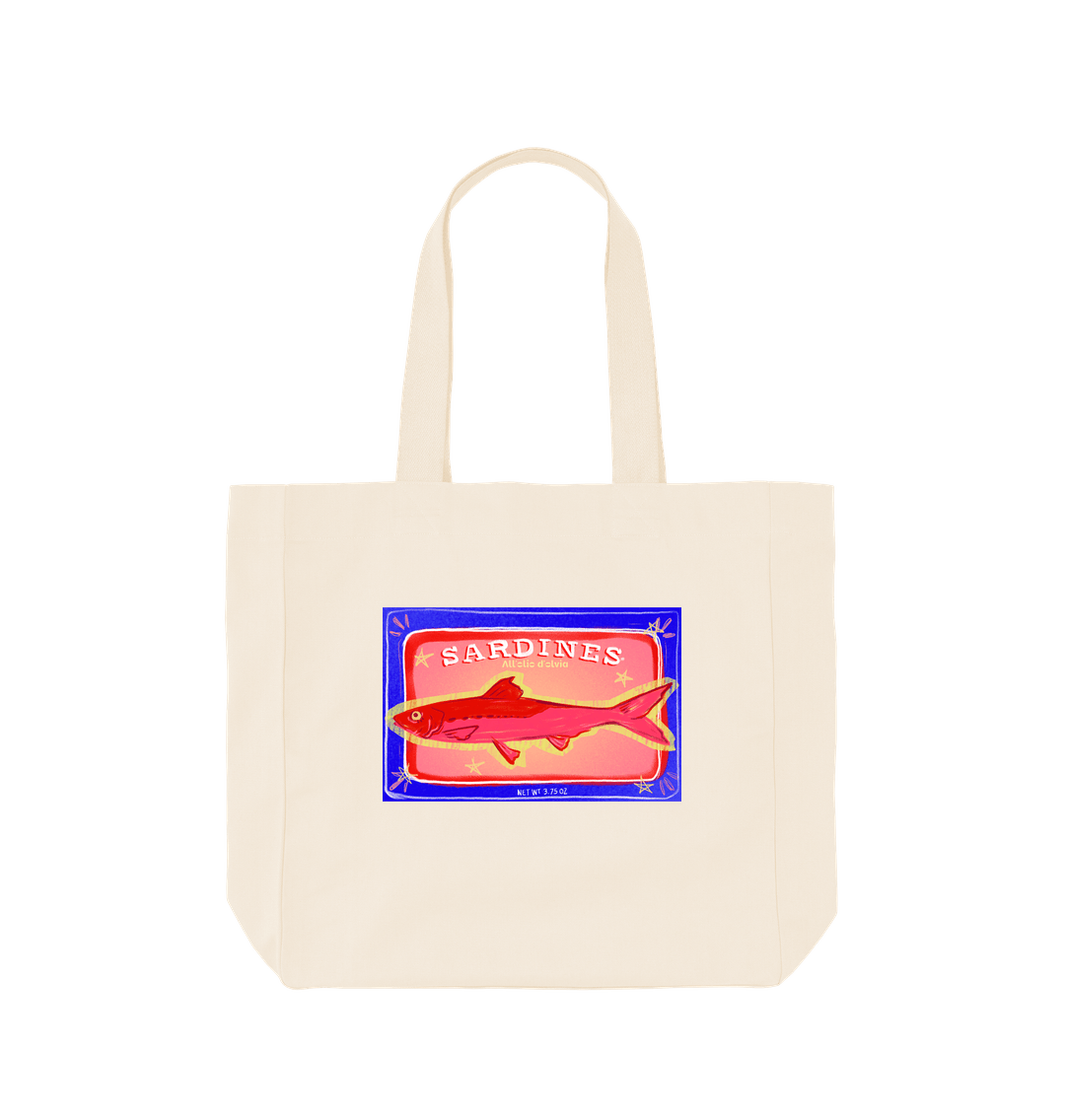 Canvas tote bag with sardine illustration