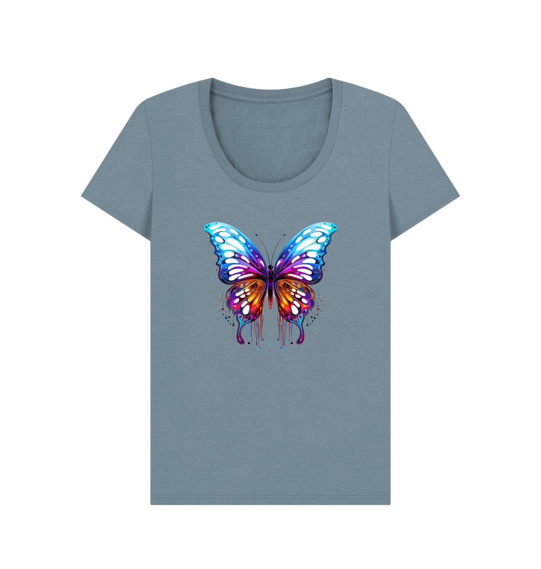 Stone Blue Colour Drip Elegant Butterfly - Women's Scoop Neck T-shirt