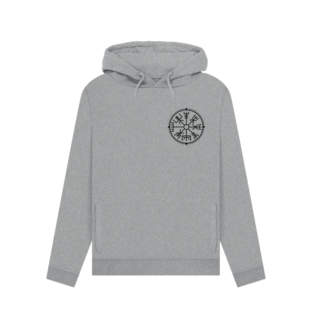 Gray hoodie with Vegvisir compass design