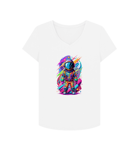 White V-neck t-shirt with astronaut graphic