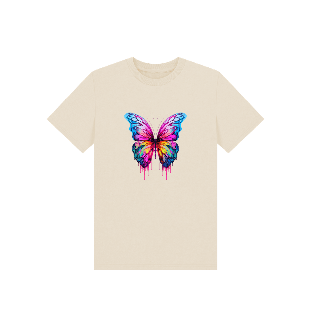 Cream t-shirt with colorful butterfly design