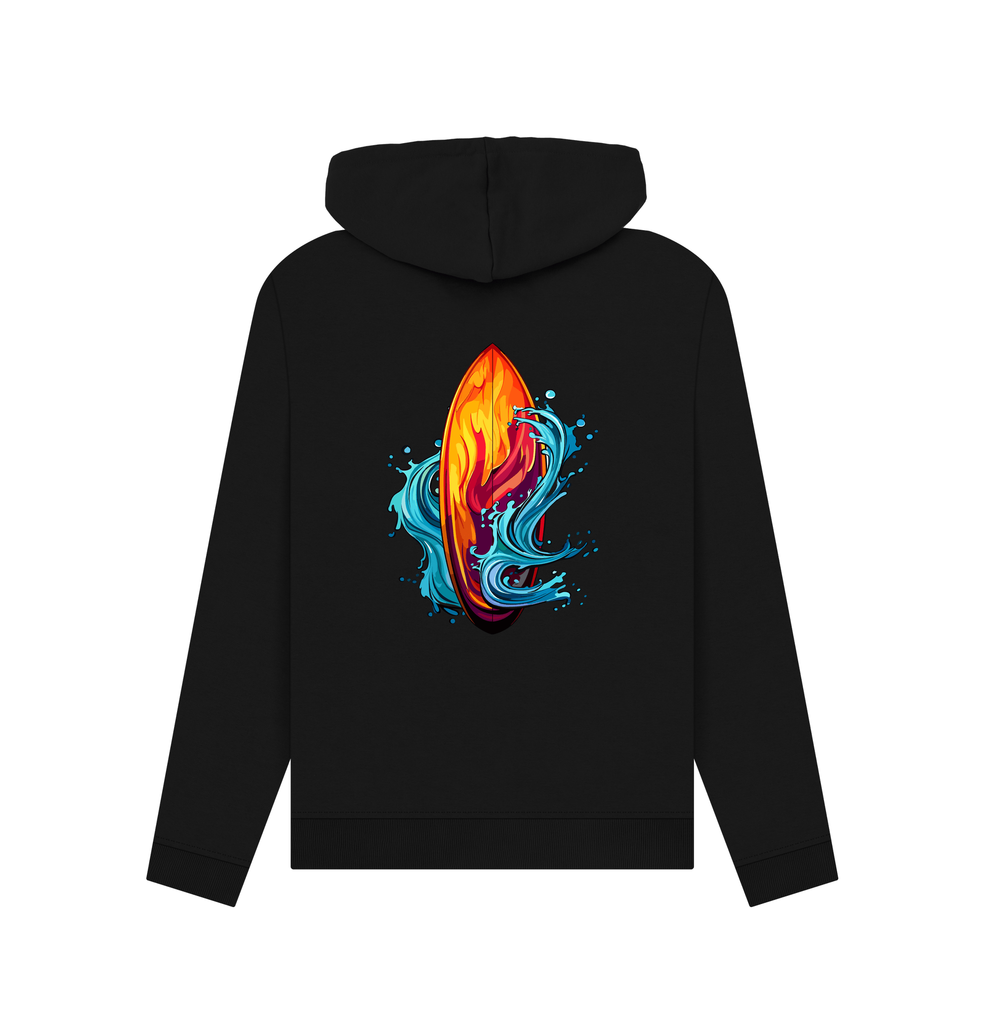 Black hoodie with flame and water design