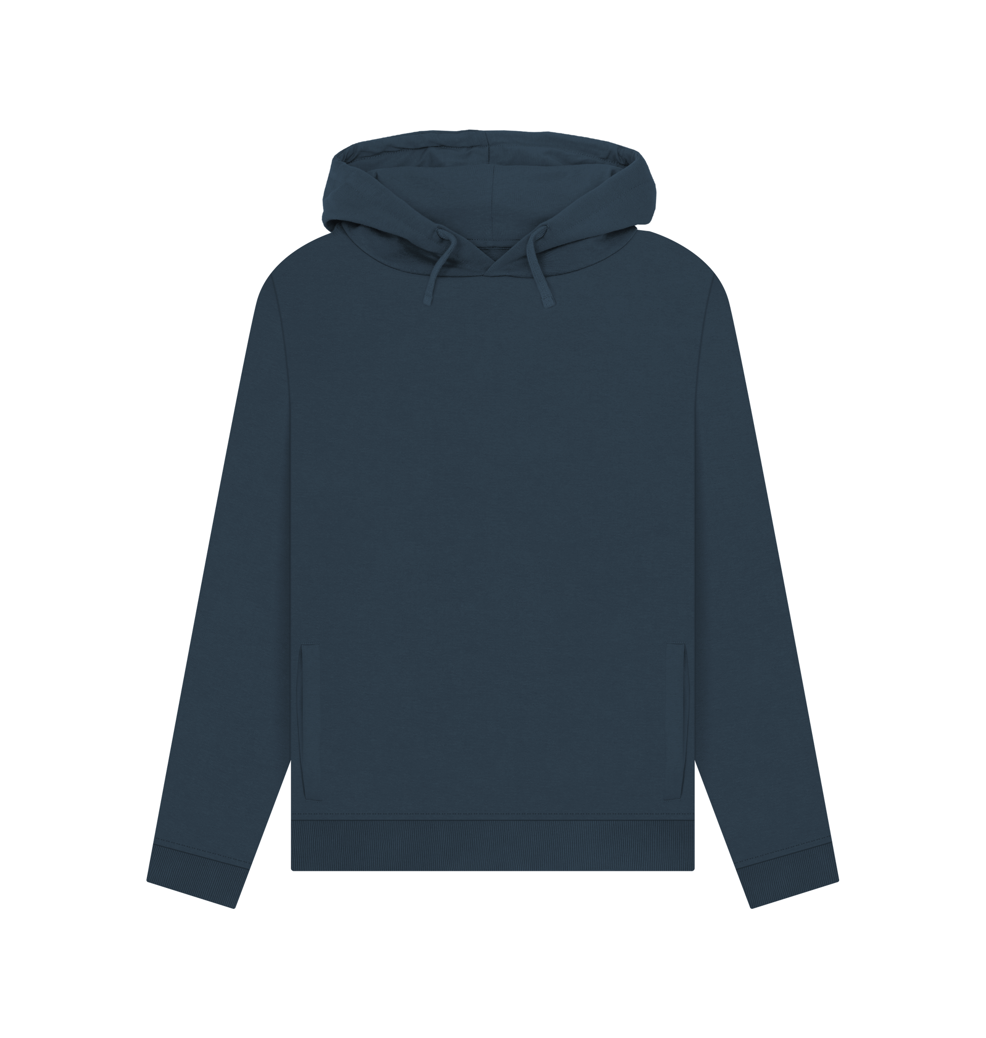 Dark blue hoodie with hood and drawstrings