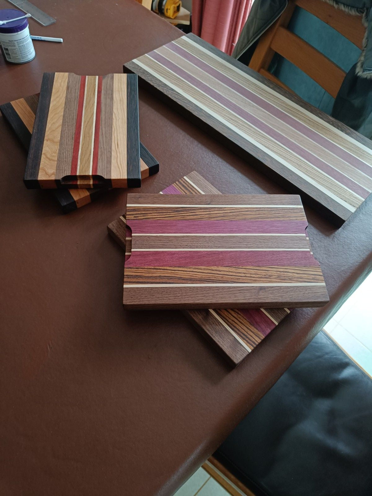 Wooden cutting boards with striped patterns