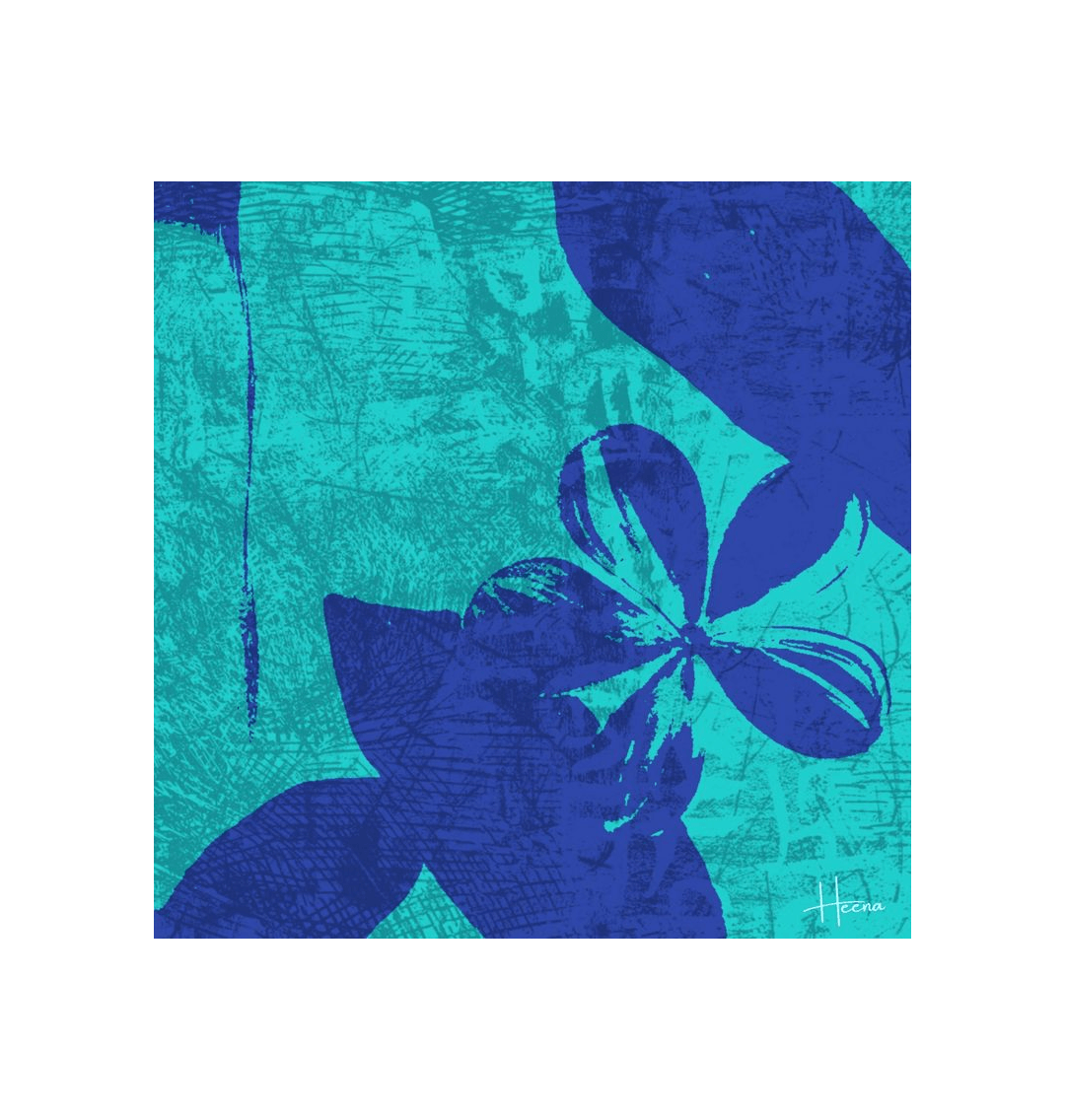 Abstract art print with blue and teal colors