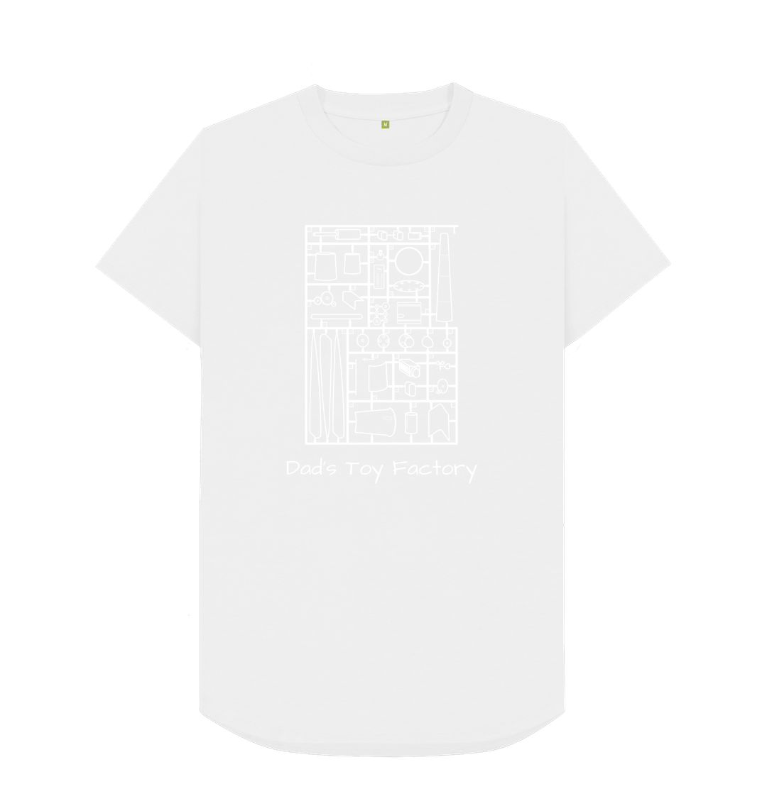 White t-shirt with graphic design and text