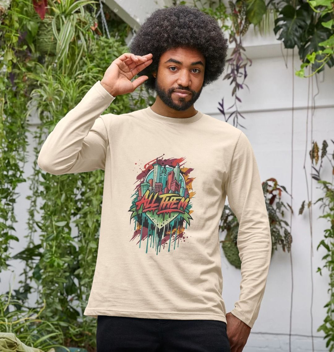 Long-sleeve t-shirt with city graphic (person)