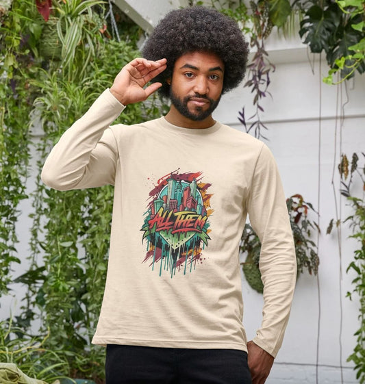 Long-sleeve t-shirt with city graphic (person)