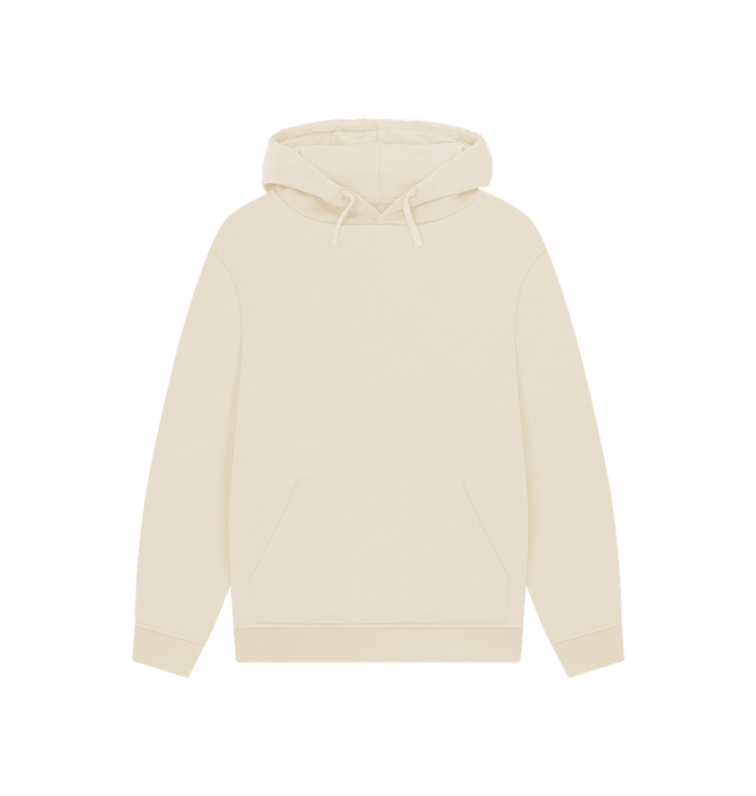 Cream-colored hoodie with drawstrings