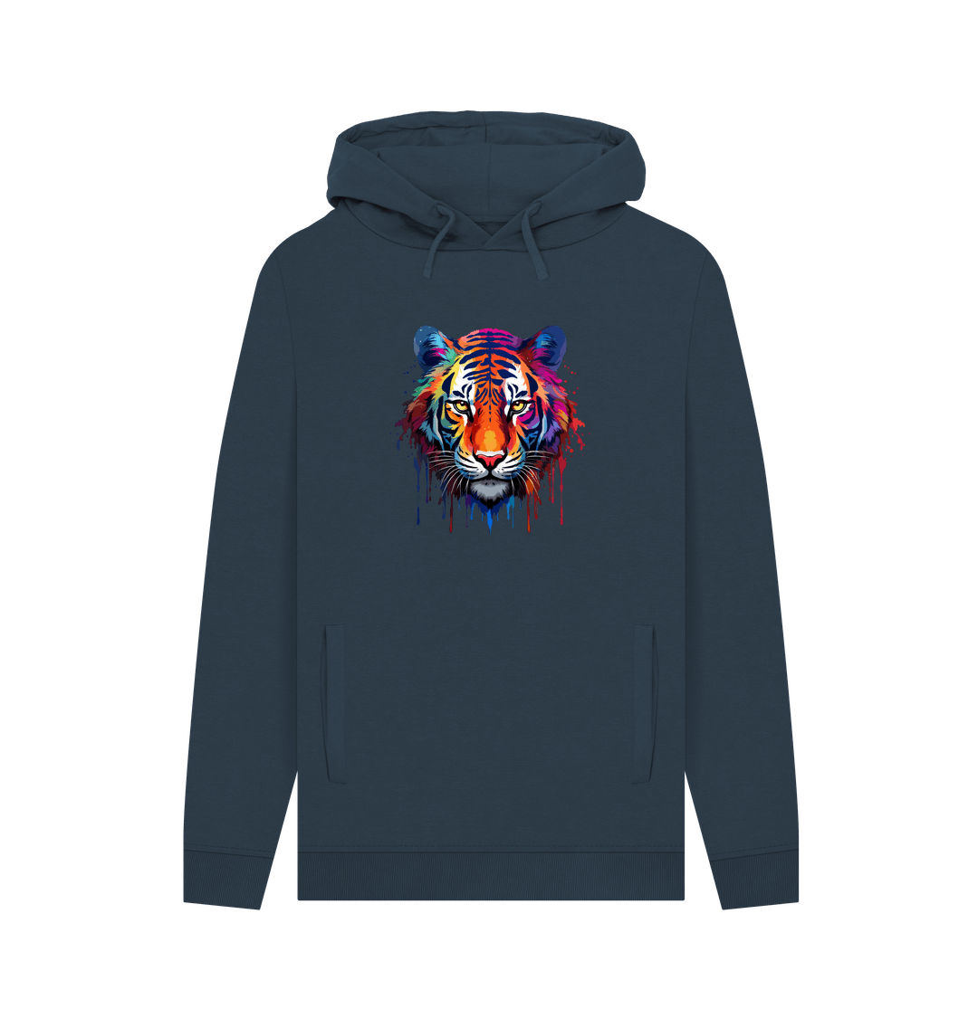 Colorful tiger hoodie with dark background