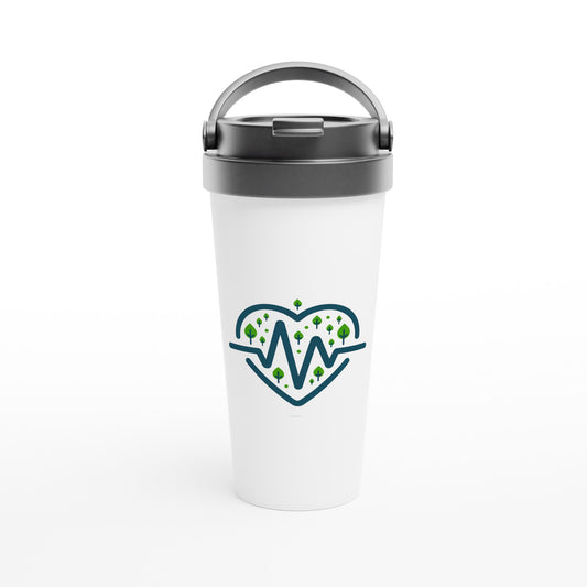 White travel mug with heart design