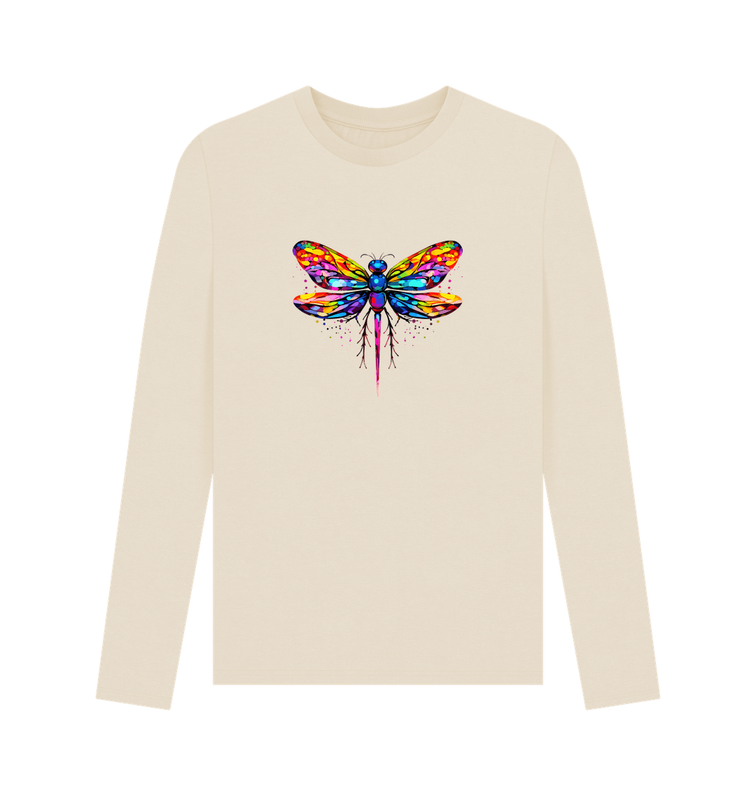 Cream long-sleeved t-shirt with colorful butterfly design