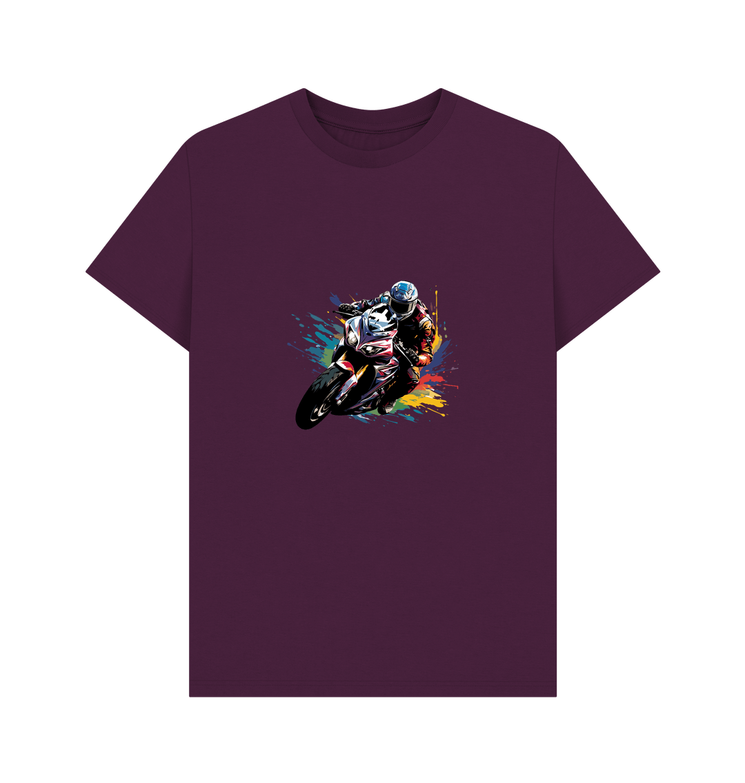 Maroon t-shirt with motorcycle graphic