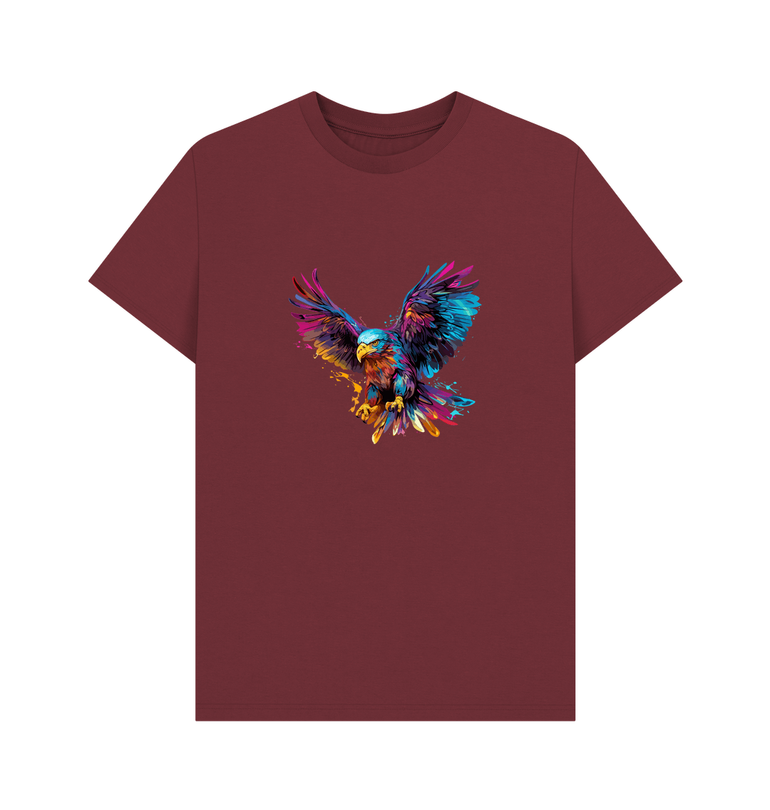 Maroon t-shirt with colorful eagle graphic