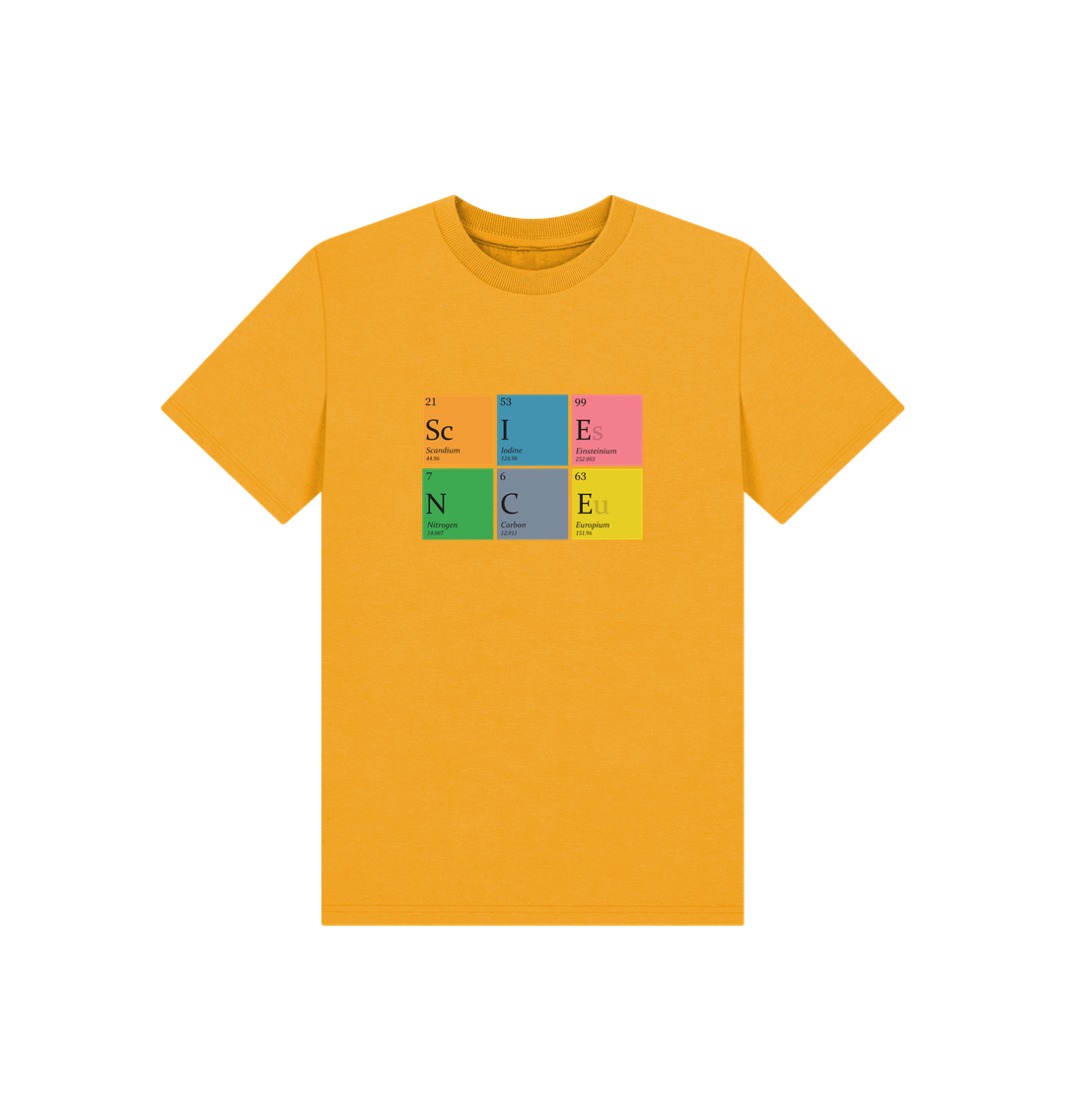 Yellow t-shirt with periodic table elements