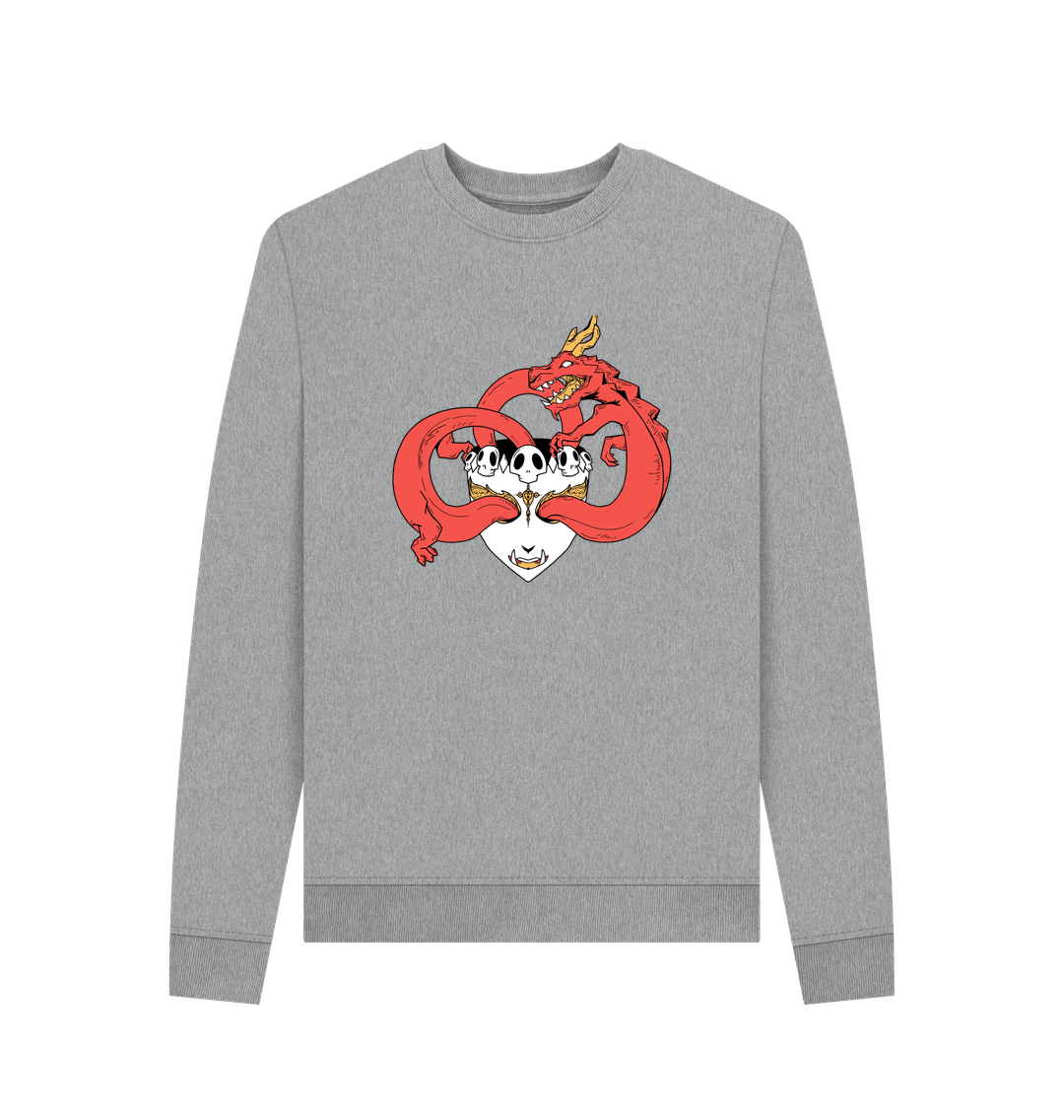 Gray sweatshirt with red dragon design