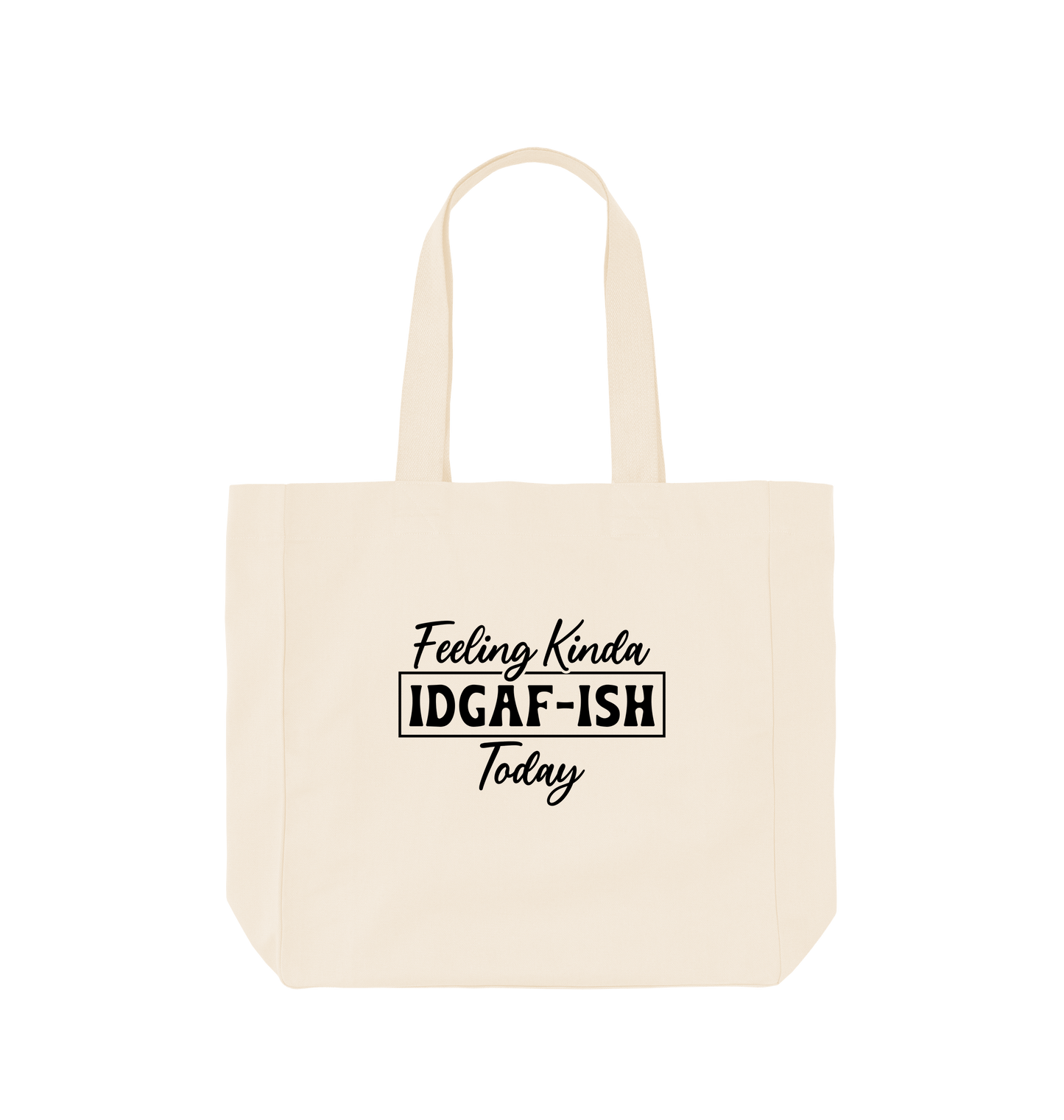 White tote bag with text design