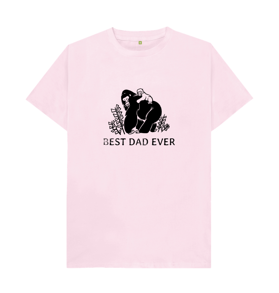 Pink t-shirt with "Best Dad Ever" text and gorilla graphic
