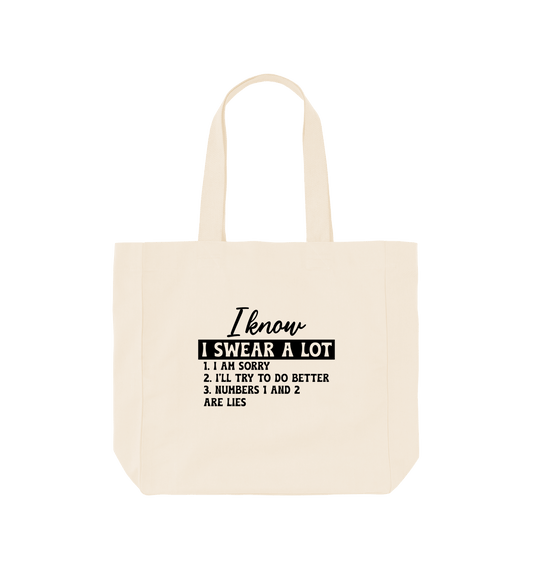 White tote bag with text design