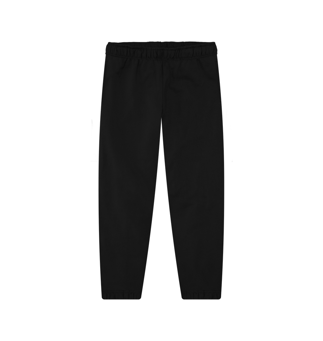 Black jogger pants with elastic waist and side stripes