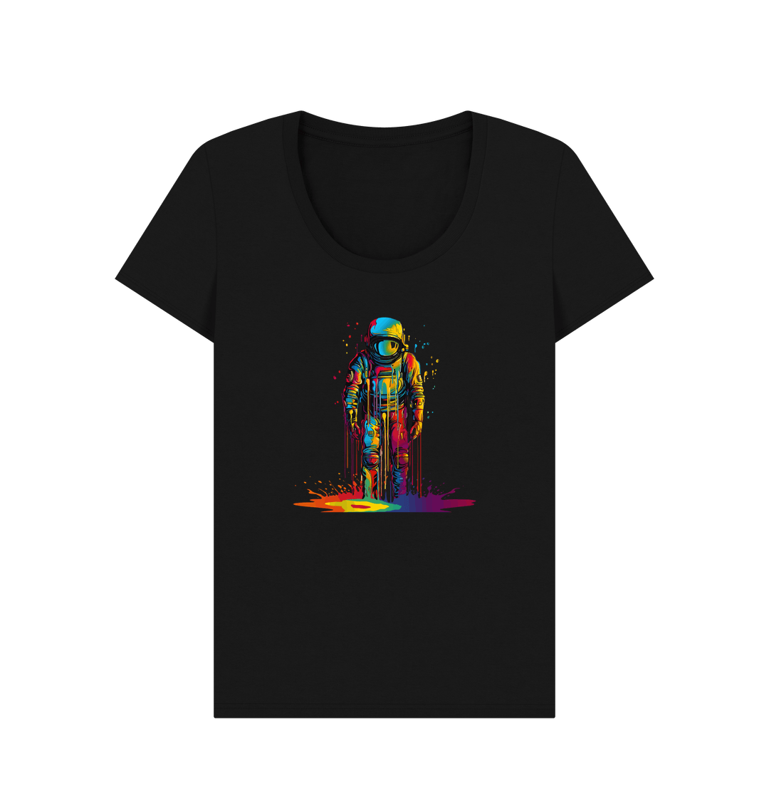 Black t-shirt with colorful astronaut graphic