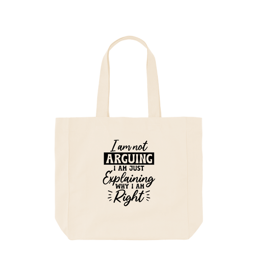 White tote bag with text design