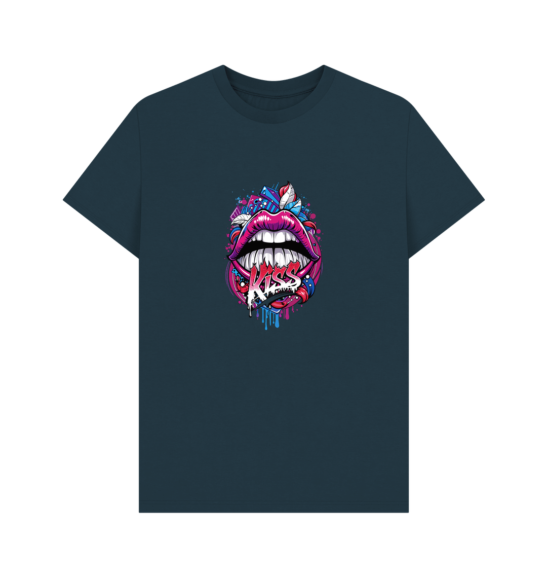 Dark blue t-shirt with colorful lips graphic