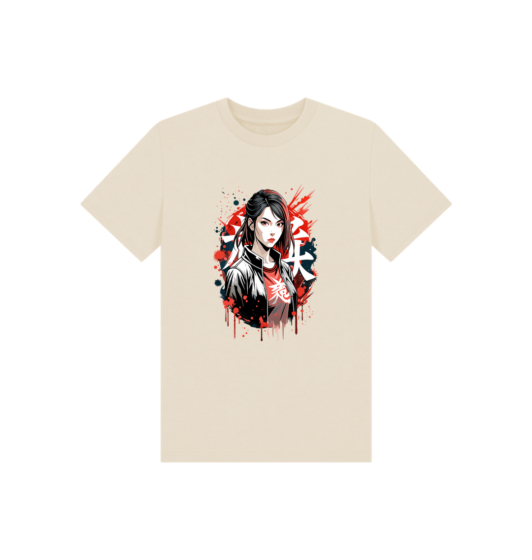 Beige t-shirt with graphic design (person)
