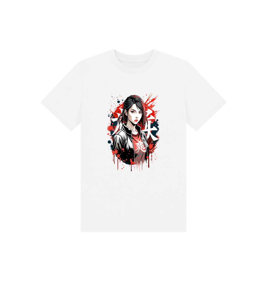 White t-shirt with graphic design (person)