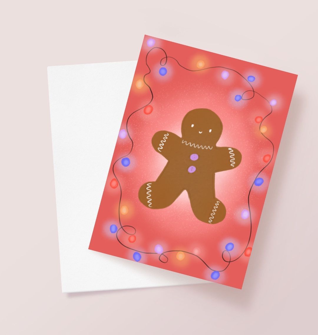 Gingerbread man illustration on greeting card