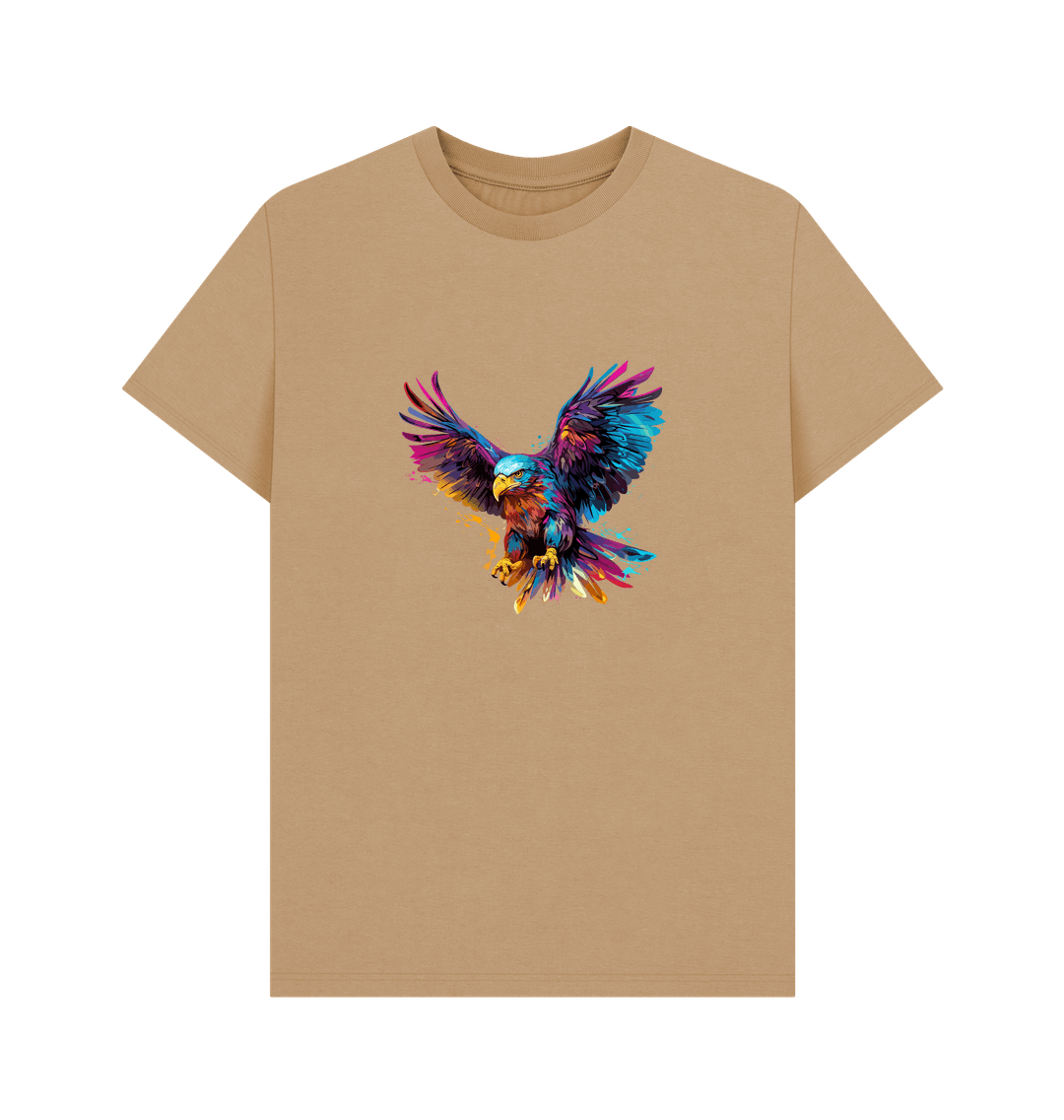 Beige t-shirt with colorful eagle graphic