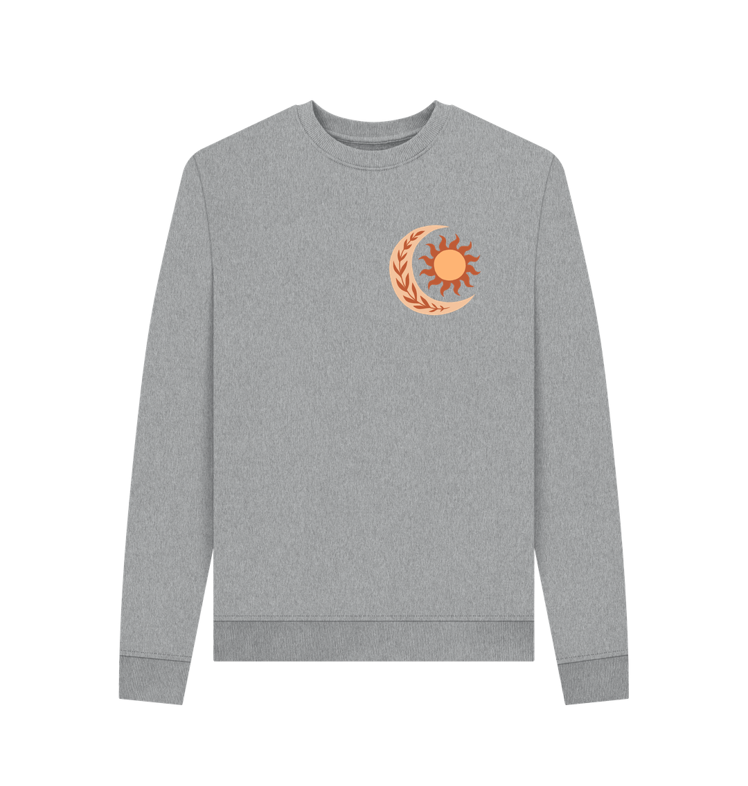 Gray sweatshirt with sun and moon design