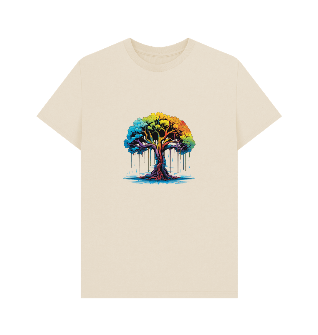 Cream t-shirt with colorful dripping tree design