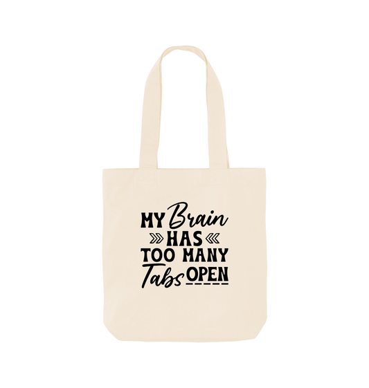 White tote bag with text design