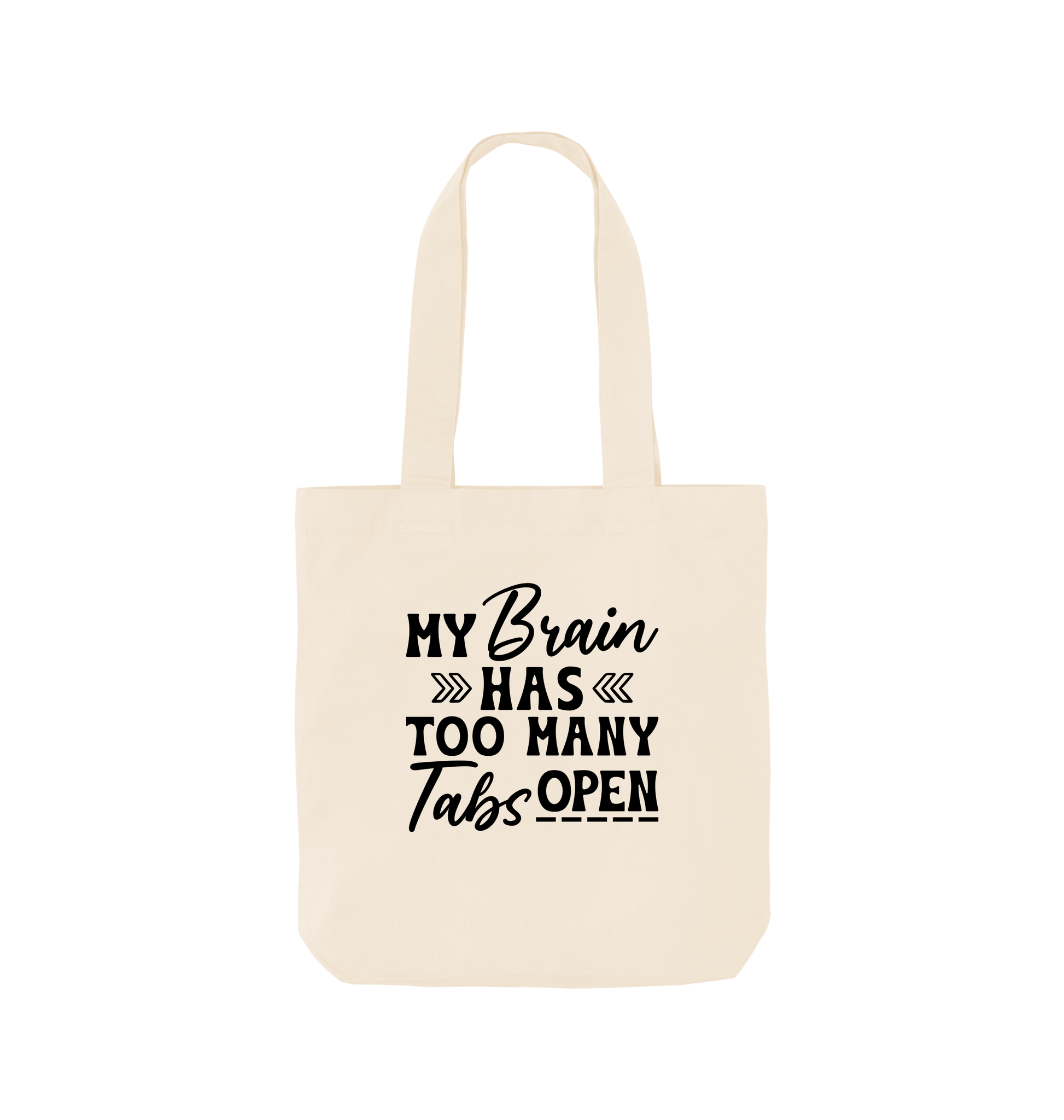 White tote bag with text design