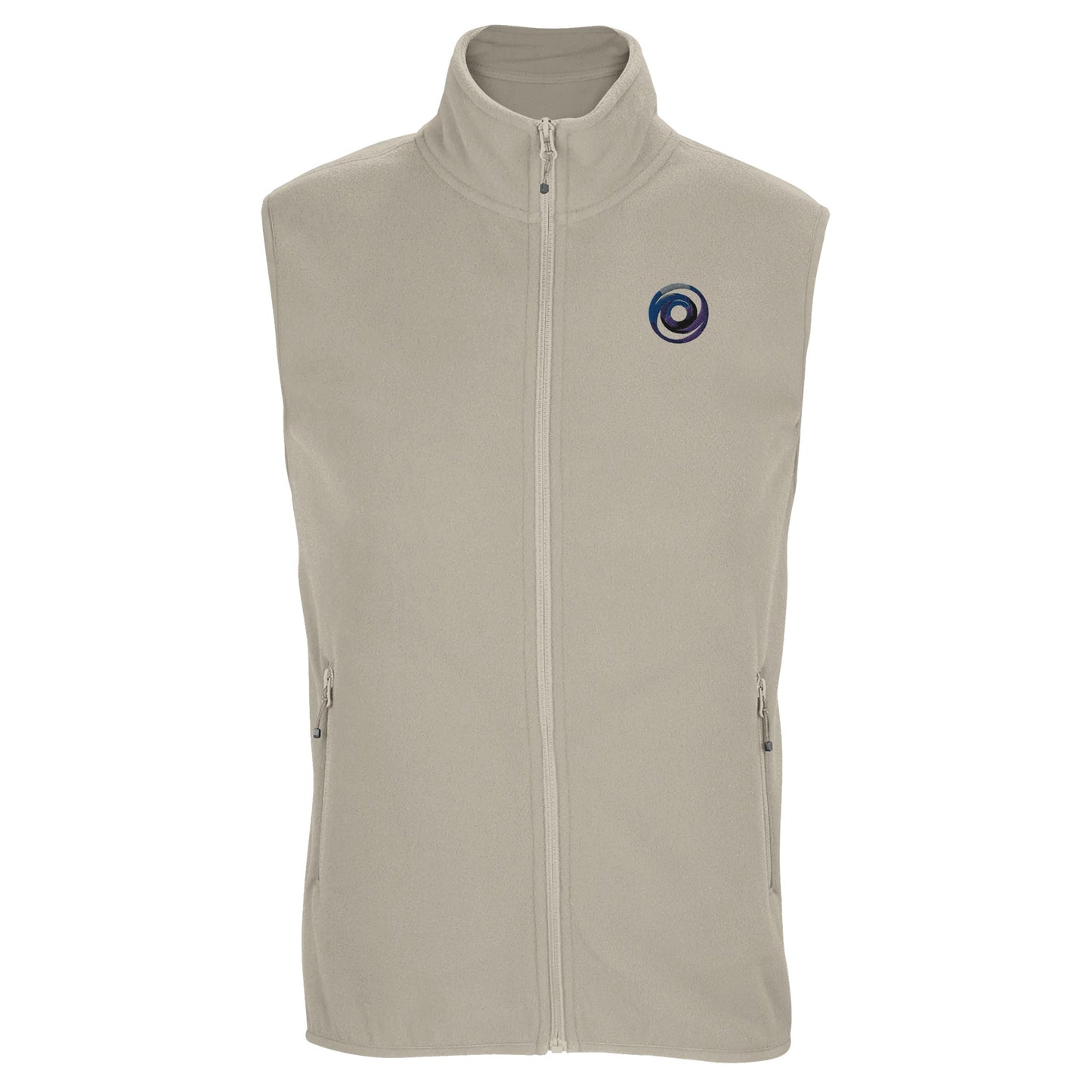 Beige fleece vest with full zip and logo