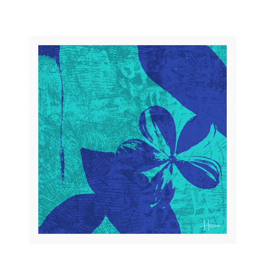Abstract art print with blue and teal colors
