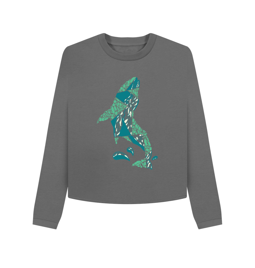 Gray long-sleeve sweatshirt with shark graphic