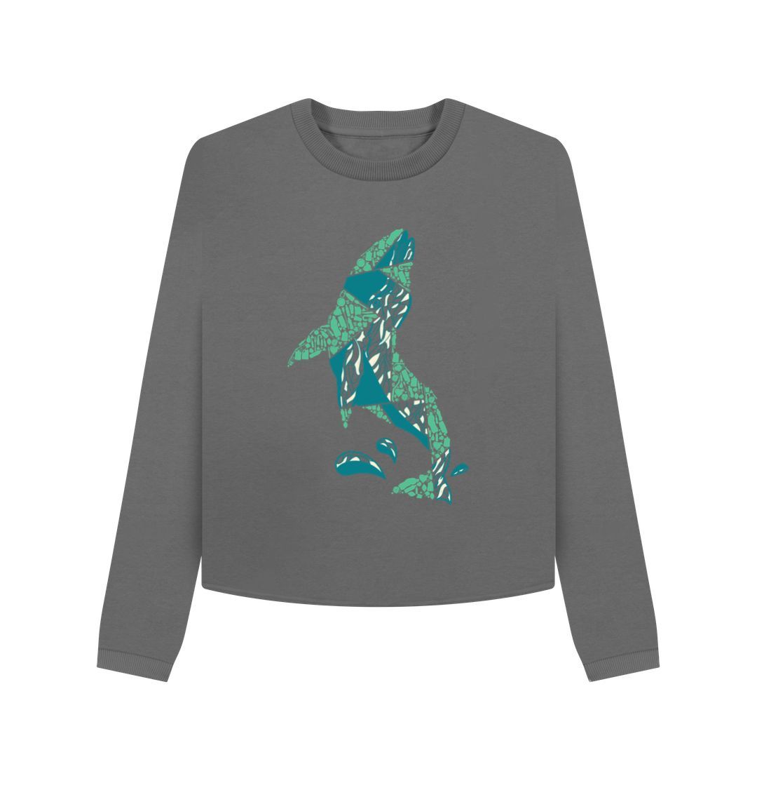 Gray sweatshirt with abstract shark design