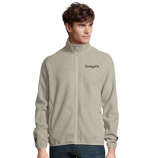 Beige fleece jacket with "Ecolyptix" logo (person)