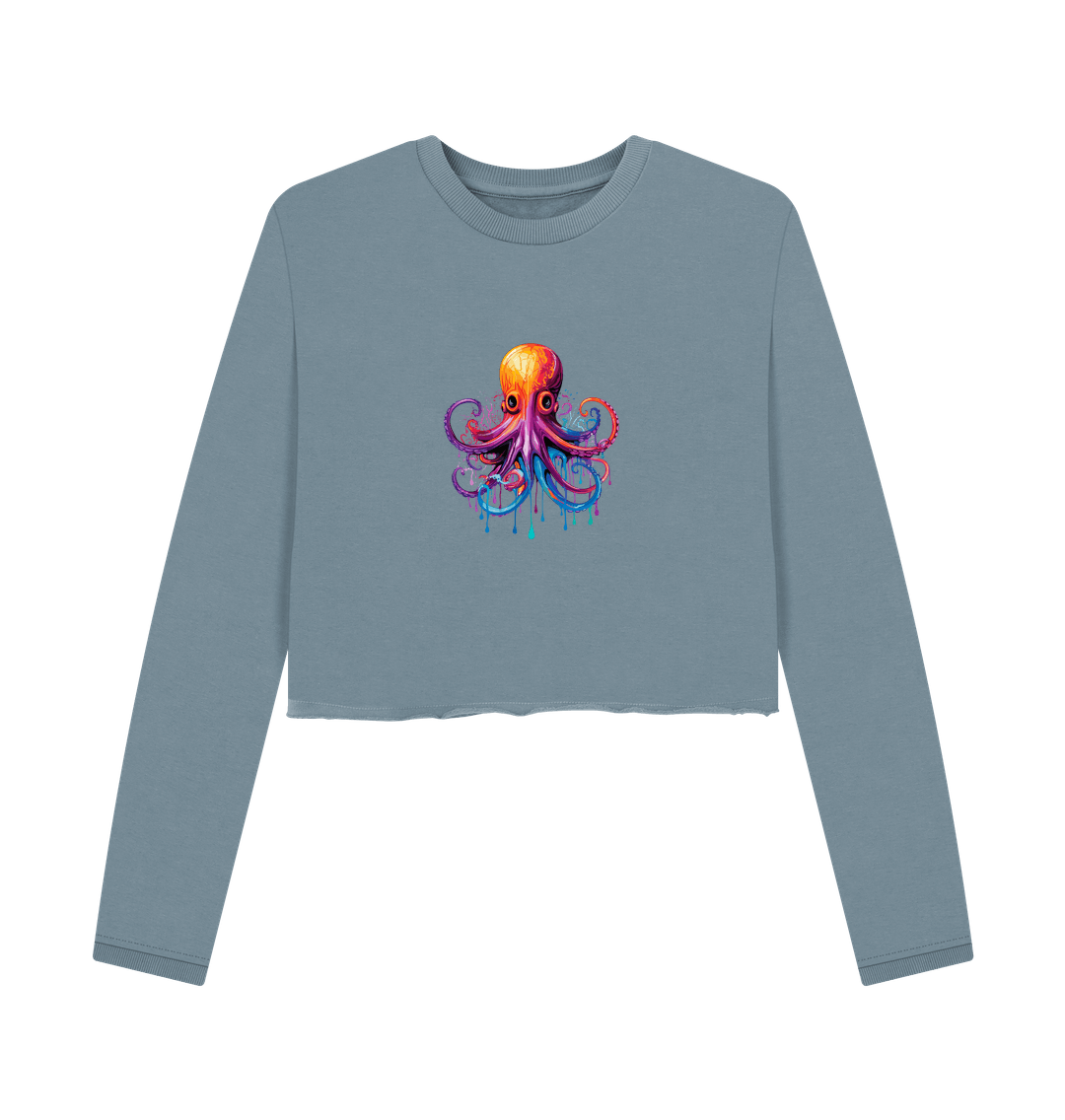 Gray long-sleeved sweatshirt with octopus design