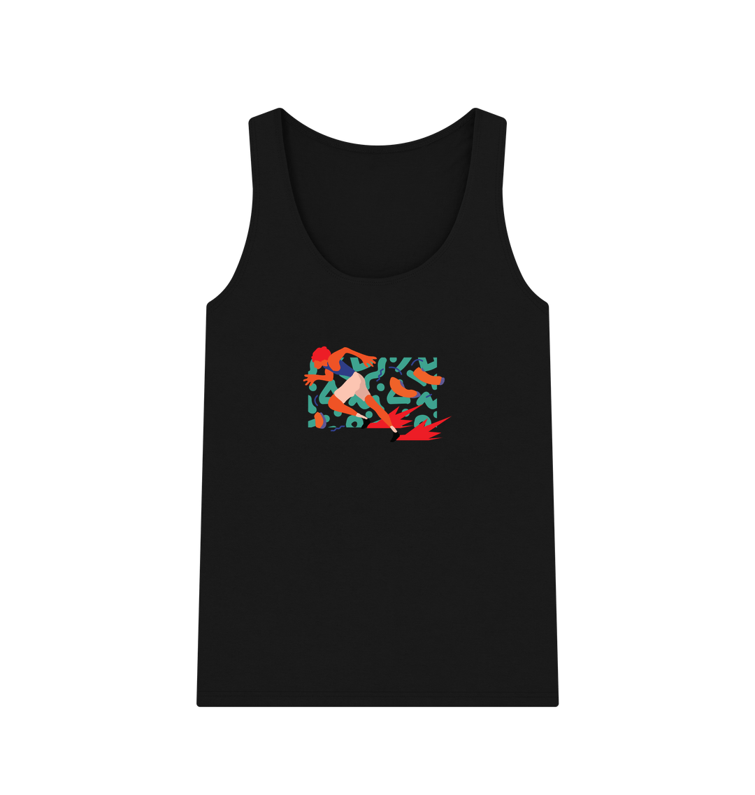 Black tank top with colorful abstract design