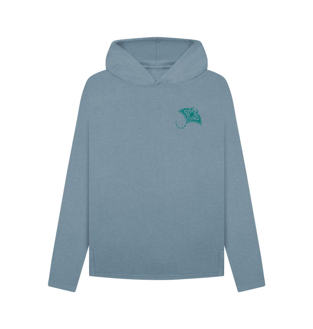 Light blue hoodie with small green leaf design