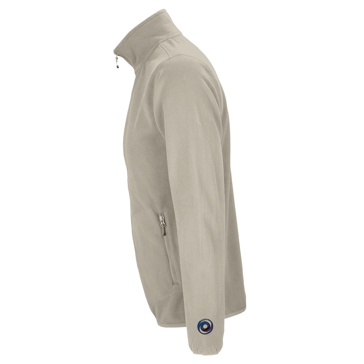 Beige fleece jacket with zipper and logo