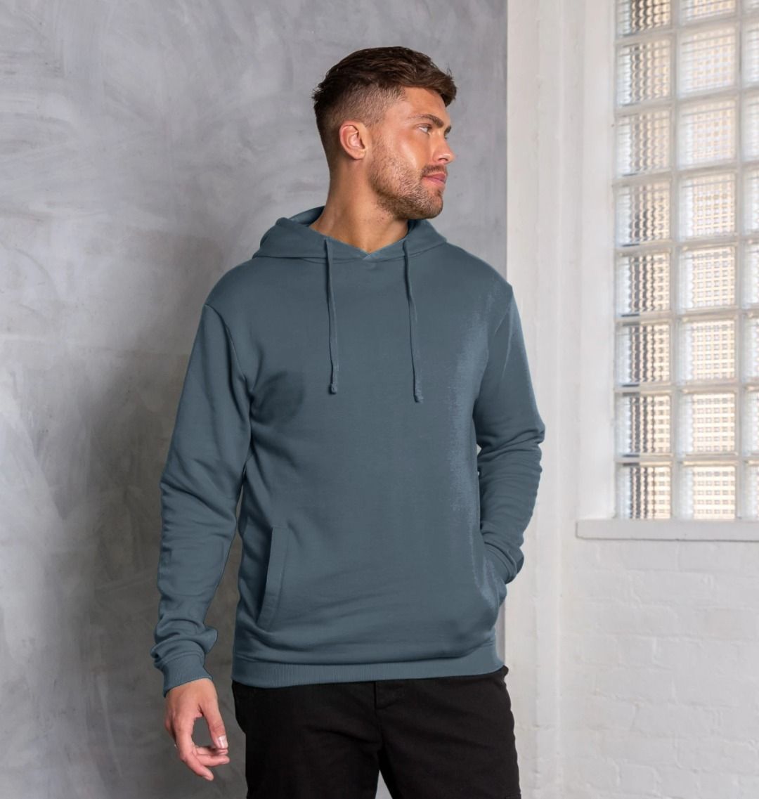 Dark blue hoodie with drawstrings (person)