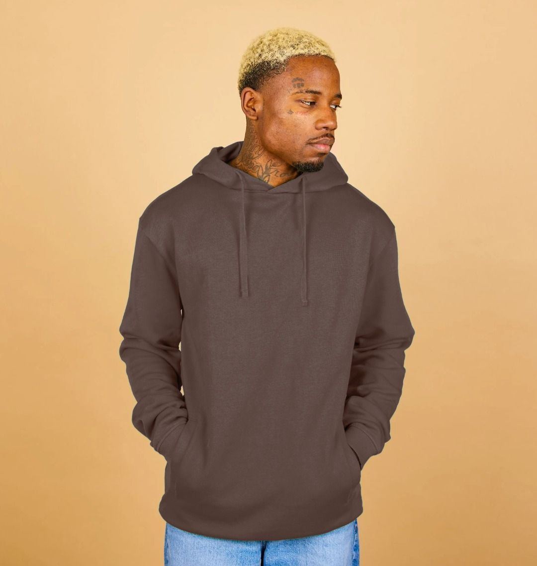 Brown hoodie with drawstrings (person)